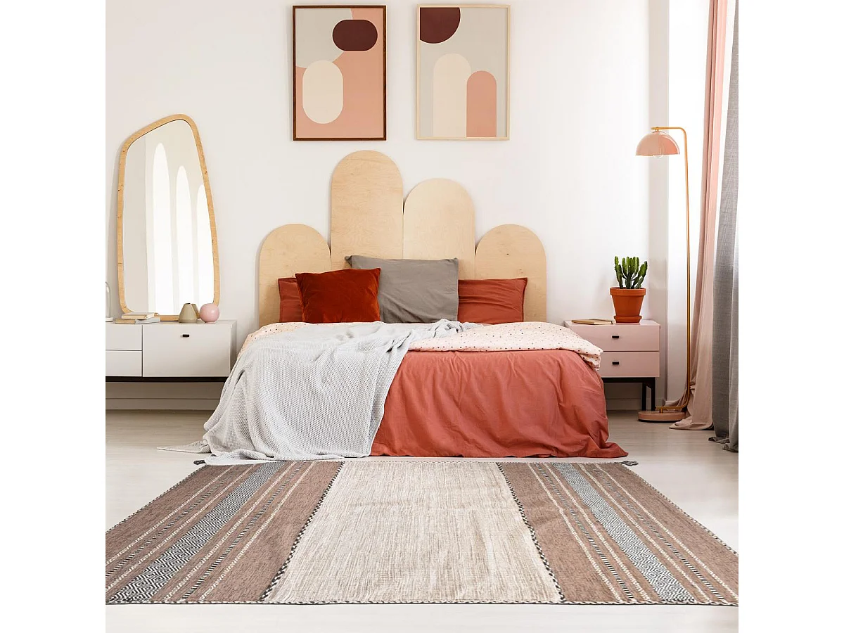 Tappeto Kilim 200x290 rettangolo realizzato a mano in cotone beige e marrone