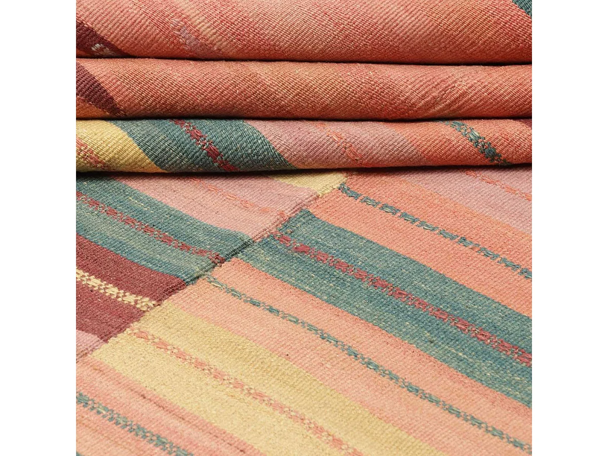 Authentique tapis d'Orient 218x239 kilim fait main en laine orange et rouge AD