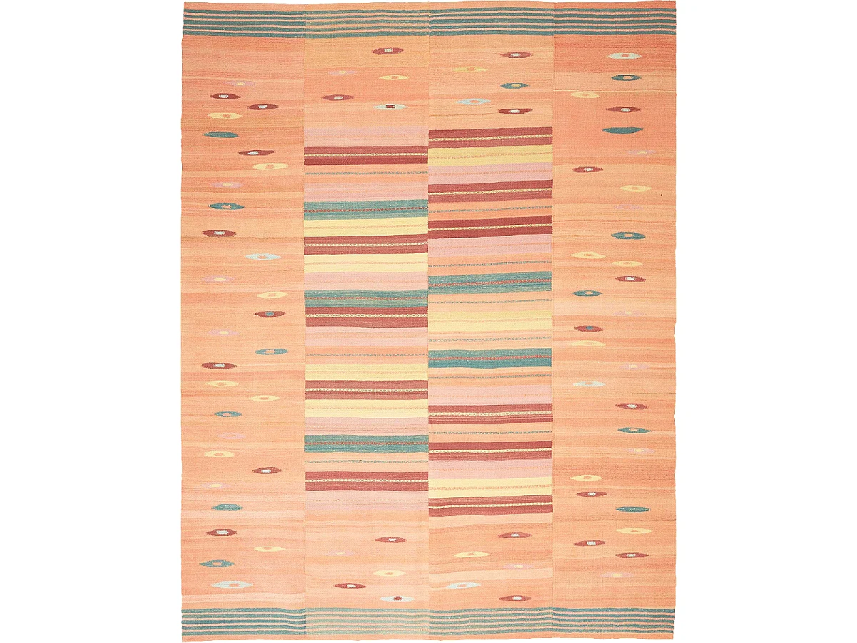 Authentique tapis d'Orient 218x239 kilim fait main en laine orange et rouge AD