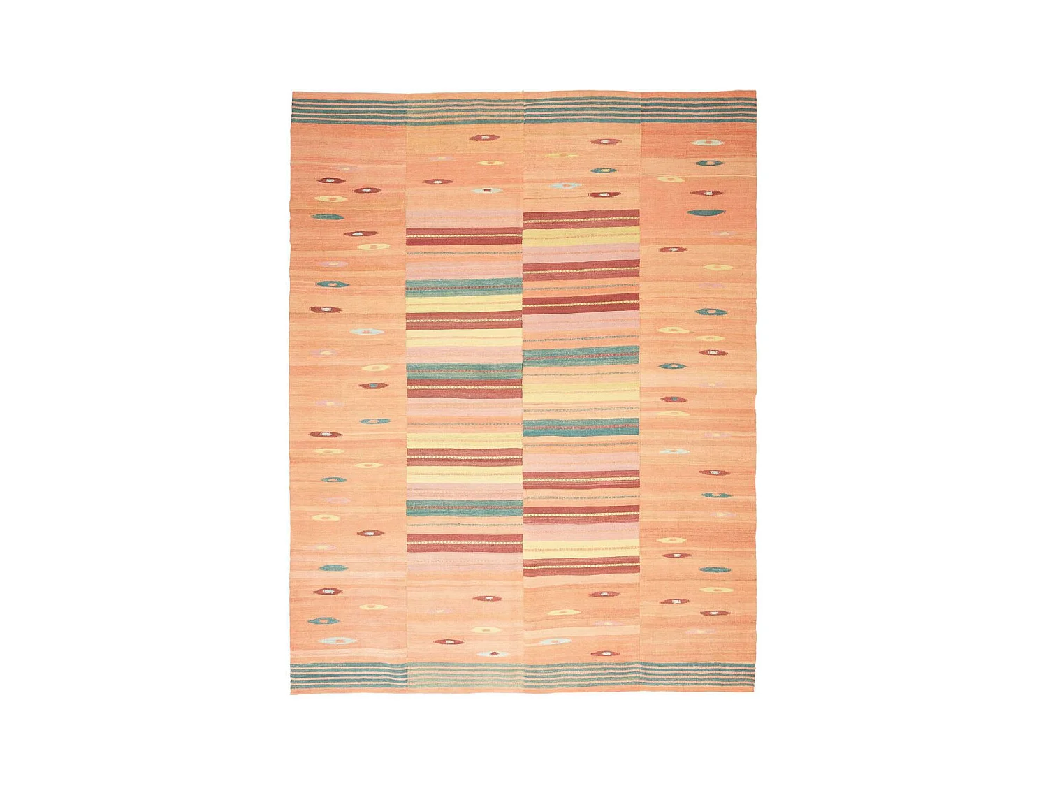 Authentique tapis d'Orient 218x239 kilim fait main en laine orange et rouge AD