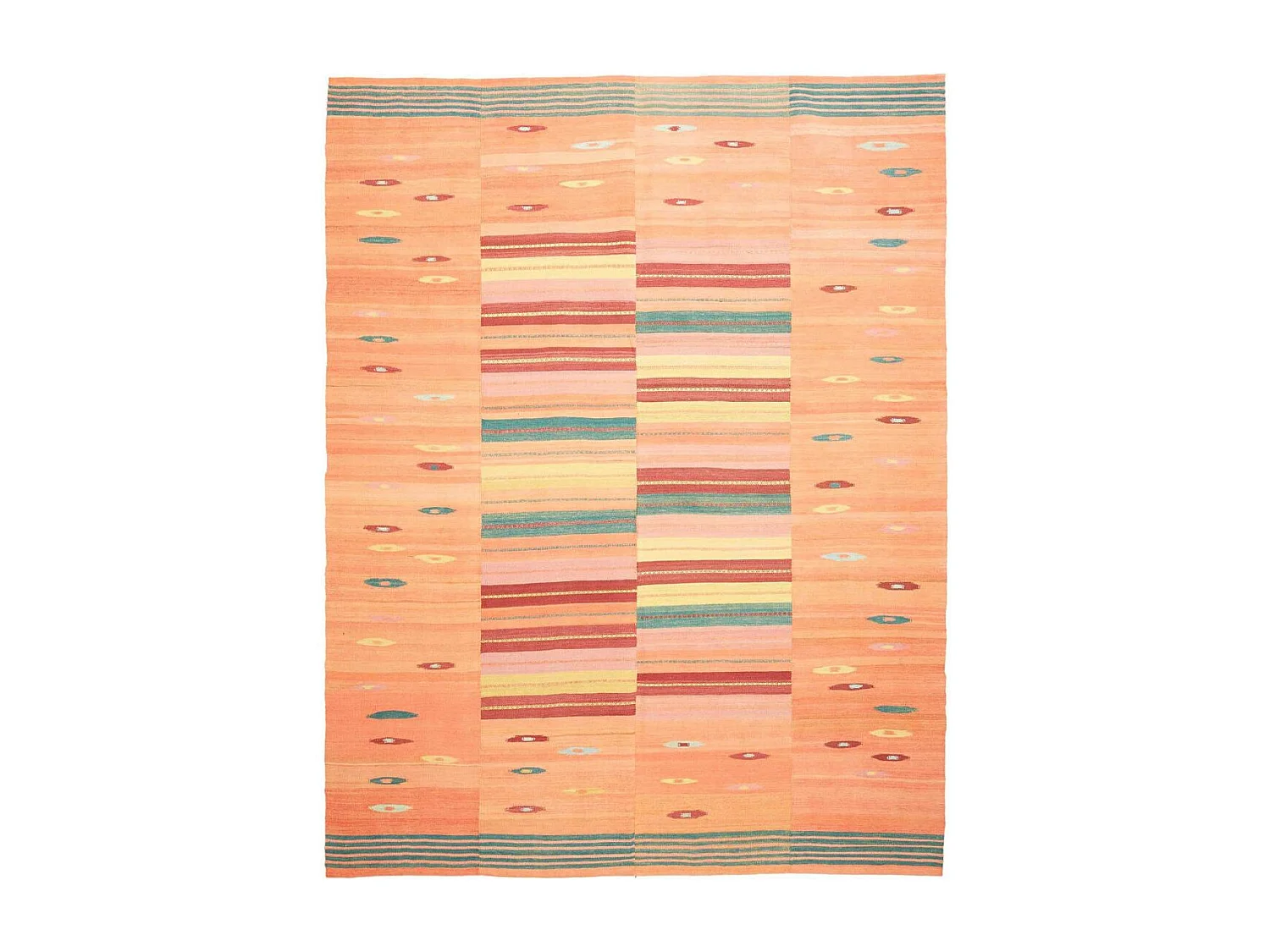 Authentique tapis d'Orient 218x239 kilim fait main en laine orange et rouge AD