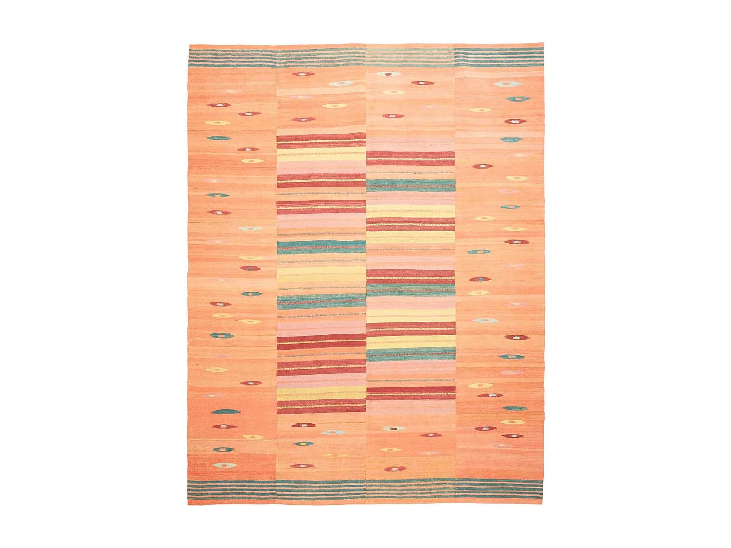 Authentique tapis d'Orient 218x239 kilim fait main en laine orange et rouge AD