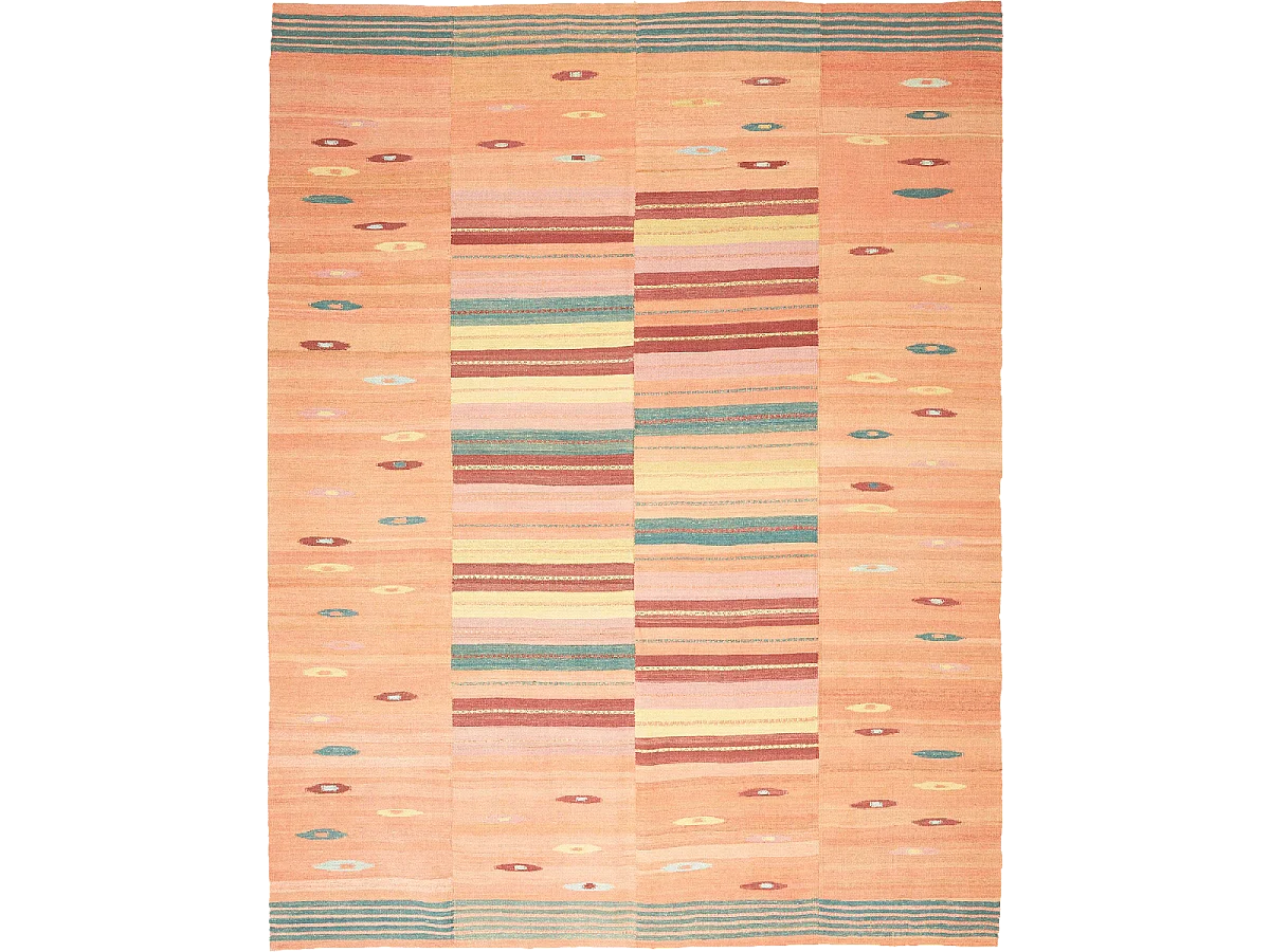Authentique tapis d'Orient 218x239 kilim fait main en laine orange et rouge AD