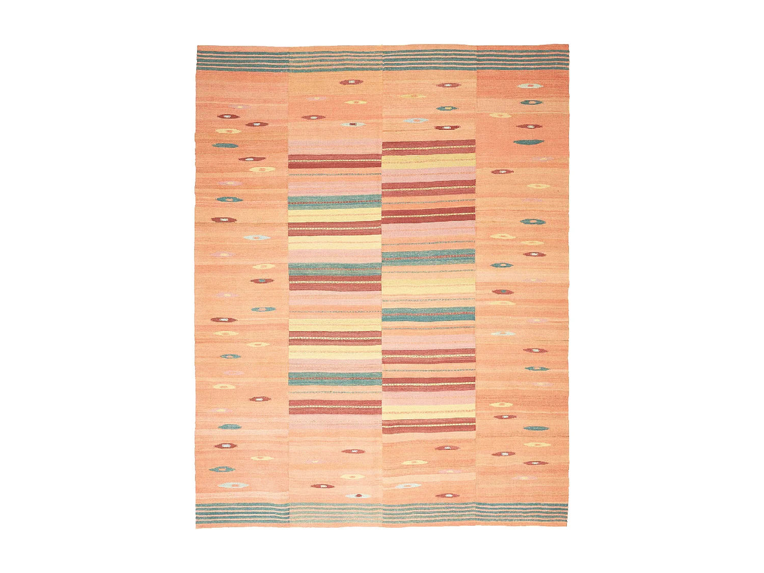 Authentique tapis d'Orient 218x239 kilim fait main en laine orange et rouge AD