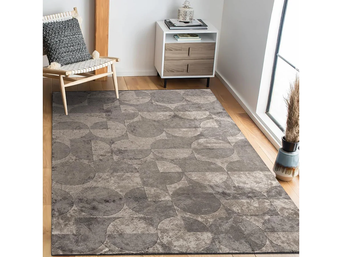 Tapis kilim 200x300 rectangle tissé en coton beige motif rétro-vintage VINOVA