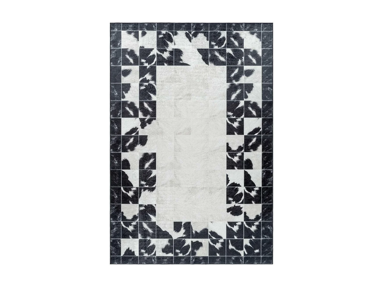 tapis couloir 80x250 tissé noir et crème rectangle motif fresque NOATAK