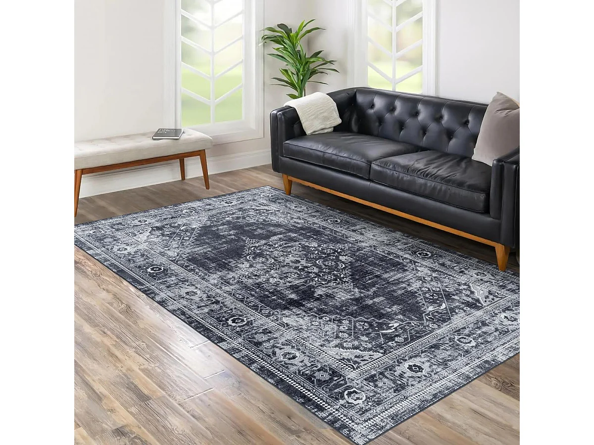 Tapis orient 80x250 rectangle noir tissé motifs orientaux AKIAK