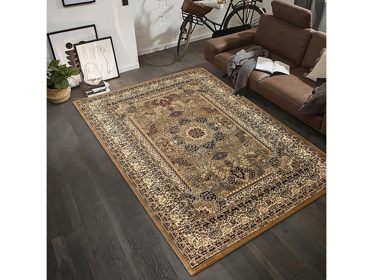Tapis orient 300x400 rectangle beige tissé motifs orientaux BISKO