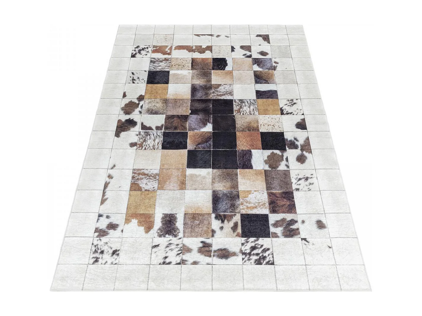 tapis salle à manger 160x230 tissé crème et noir rectangle motif animaux HUSLIO
