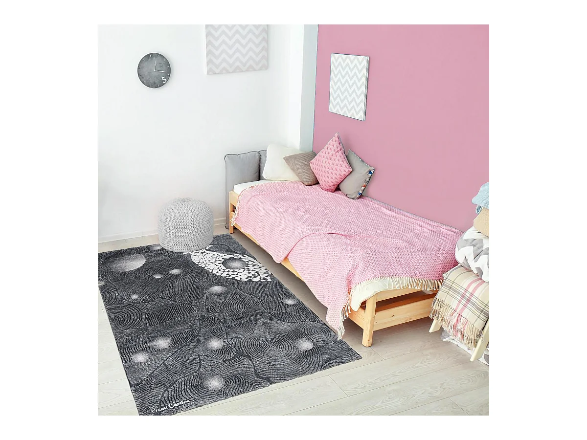tapis salon 120x180 tissé en acrylique gris et blanc rectangle motif simple