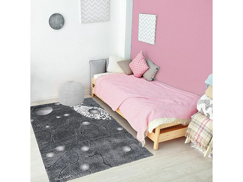 tapis salon 120x180 tissé en acrylique gris et blanc rectangle motif simple
