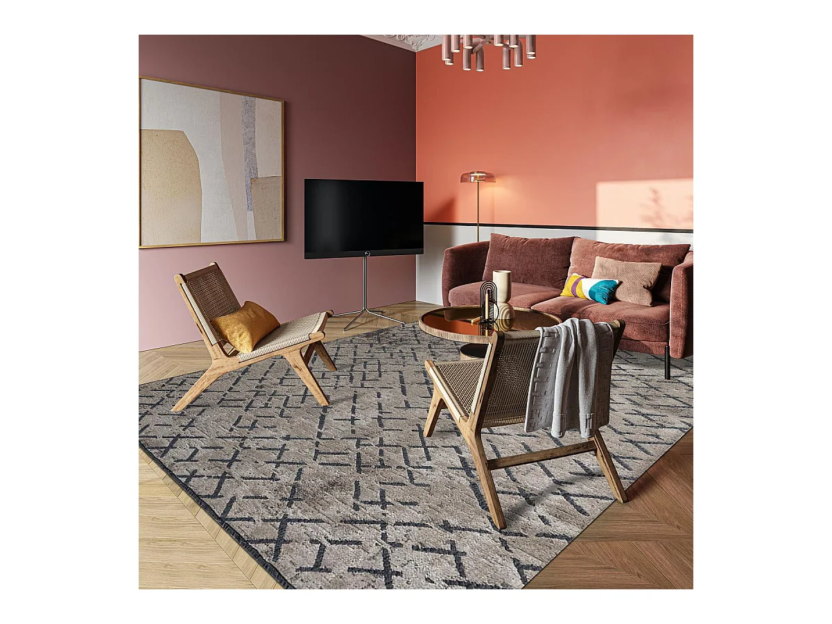 Tapis kilim 160x230 rectangle tissé en coton gris motif simple CRISTYEL