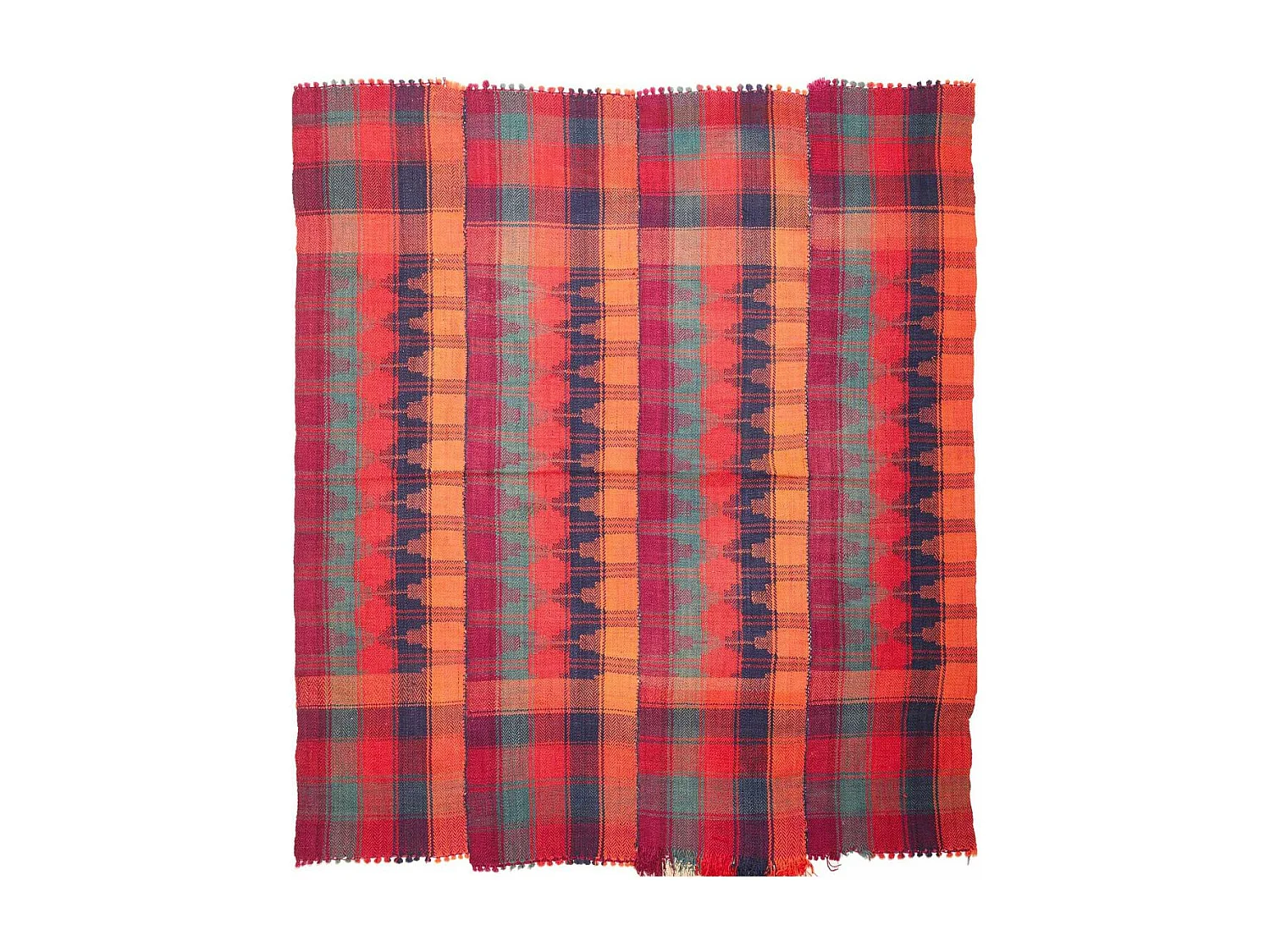 Authentique tapis d'Orient 180x190 kilim fait main en laine rouge et orange ANTIK 4