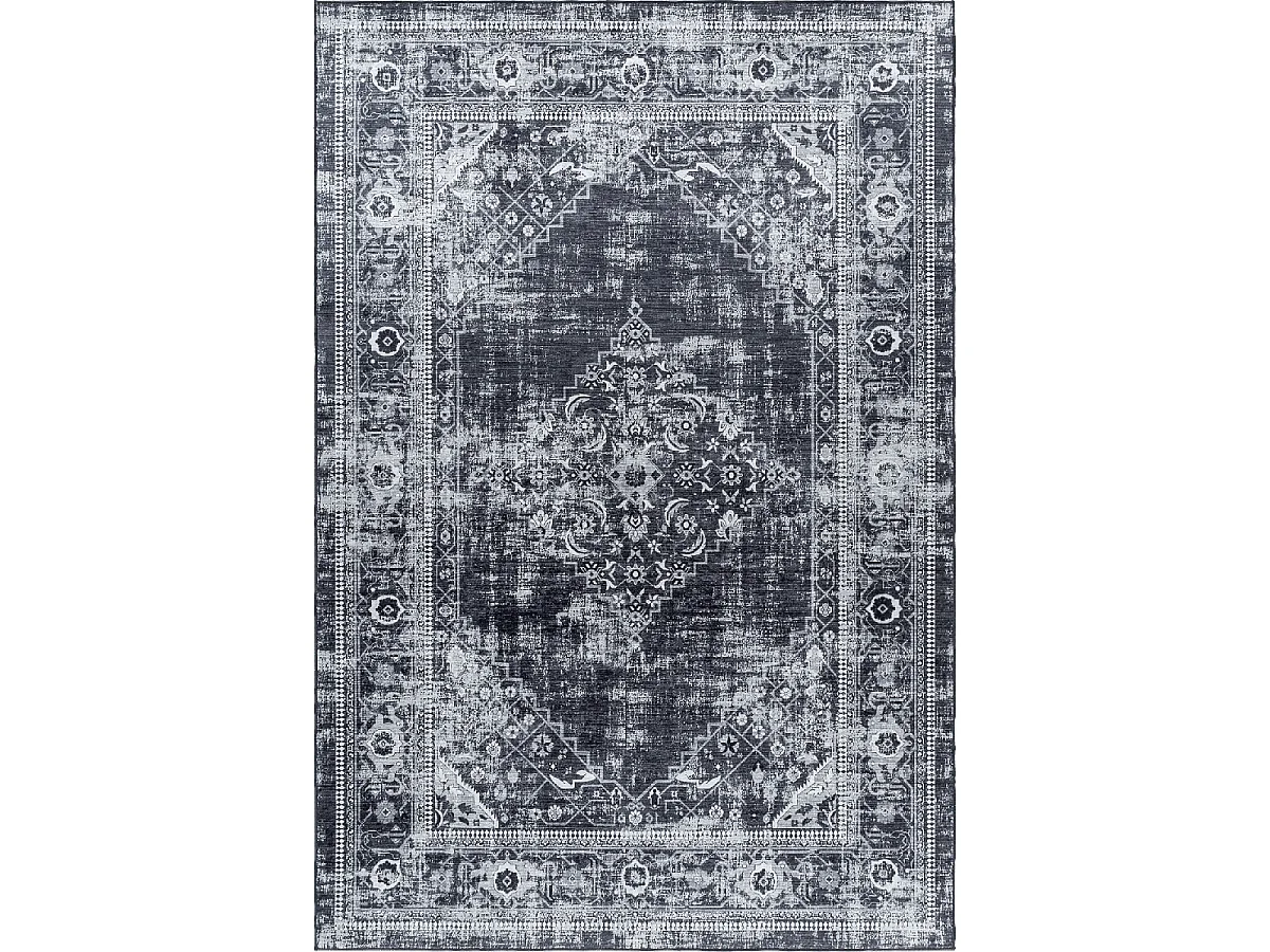 Tapis orient 80x150 rectangle noir tissé motifs orientaux AKIAK