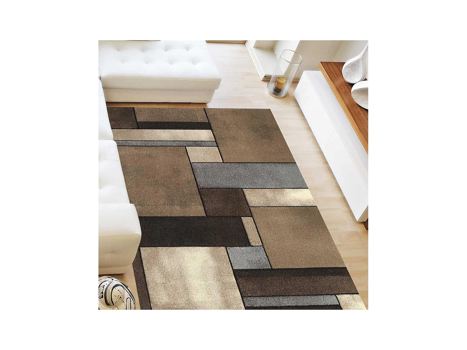 tapis salon 160x230 tissé beige rectangle motif géométrique LYN8 GEOME