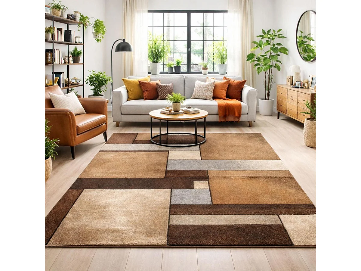 tapis salon 160x230 tissé beige rectangle motif géométrique LYN8 GEOME