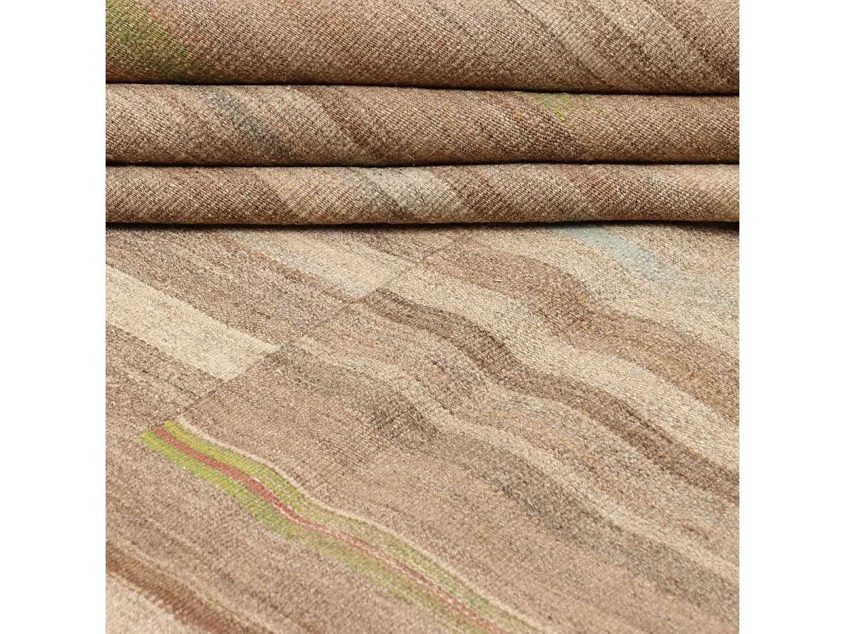 Authentique tapis d'Orient 221x315 kilim fait main en laine marron et beige J