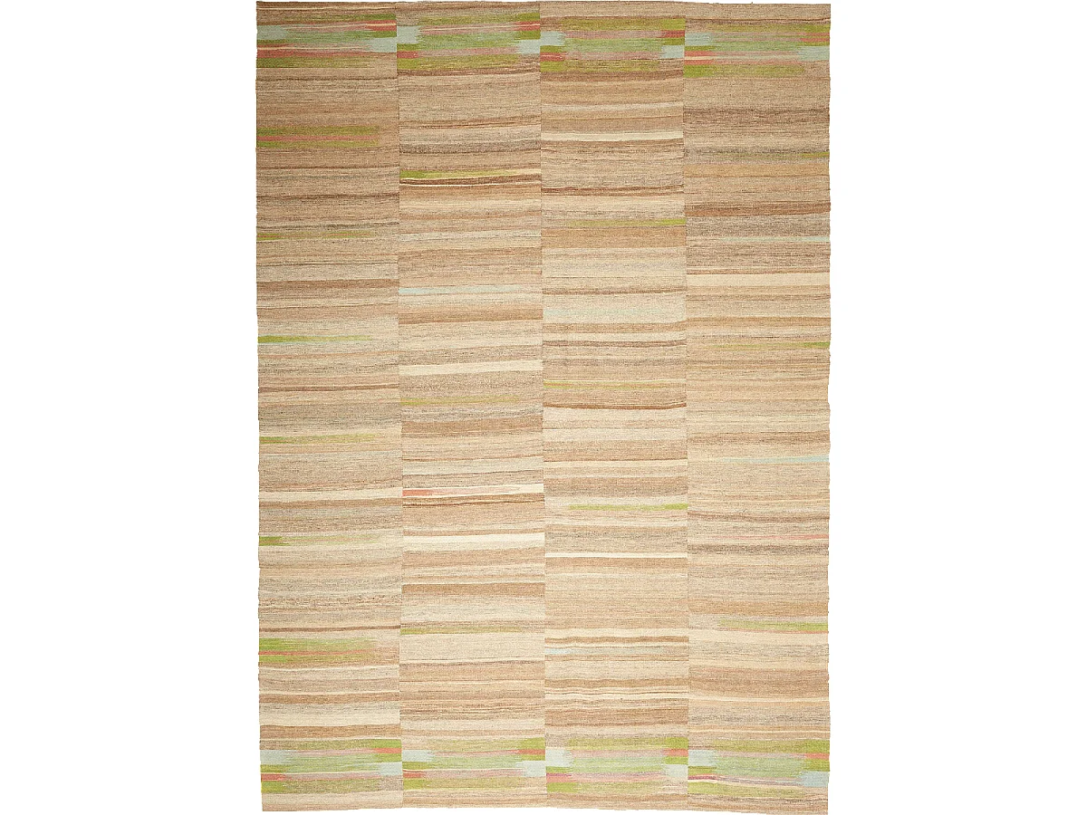 Authentique tapis d'Orient 221x315 kilim fait main en laine marron et beige J