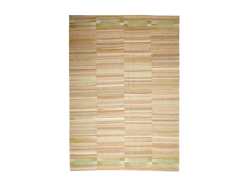 Authentique tapis d'Orient 221x315 kilim fait main en laine marron et beige J