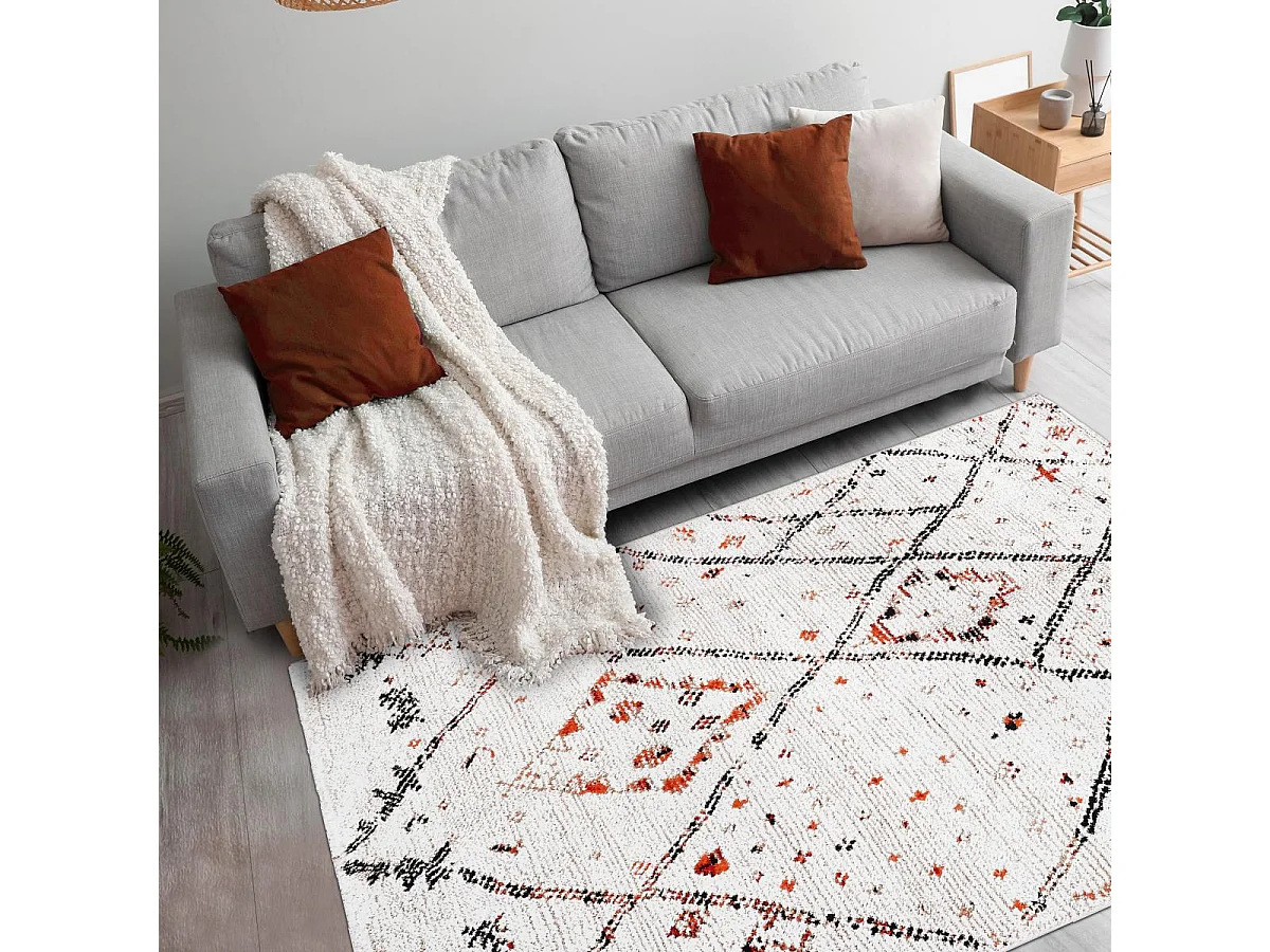 tapis chambre 100x100 tissé crème carré motif berbère LYN8 MORA