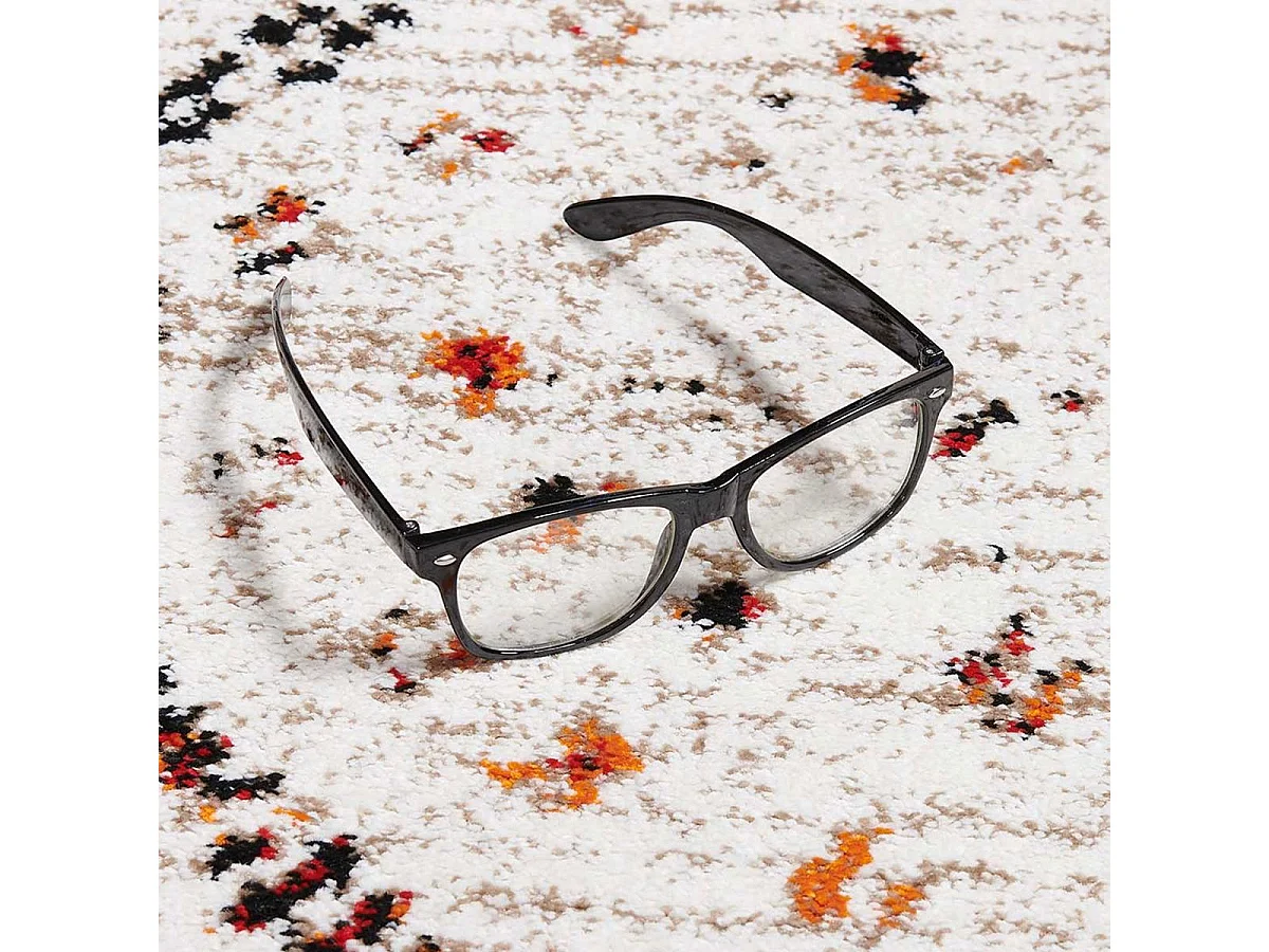 tapis chambre 100x100 tissé crème carré motif berbère LYN8 MORA