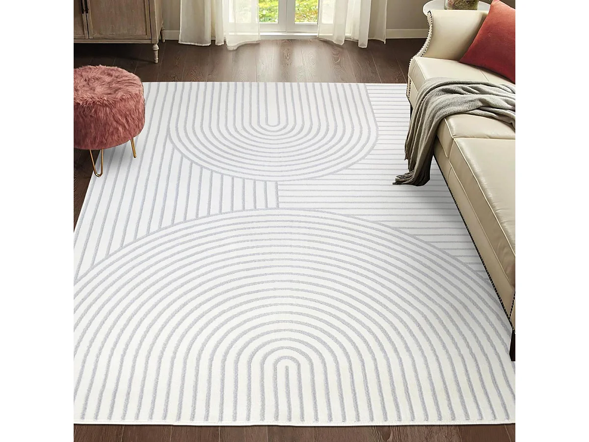 tapis grand salon 200x290 tissé crème rectangle motif géométrique LYN49 BINCI