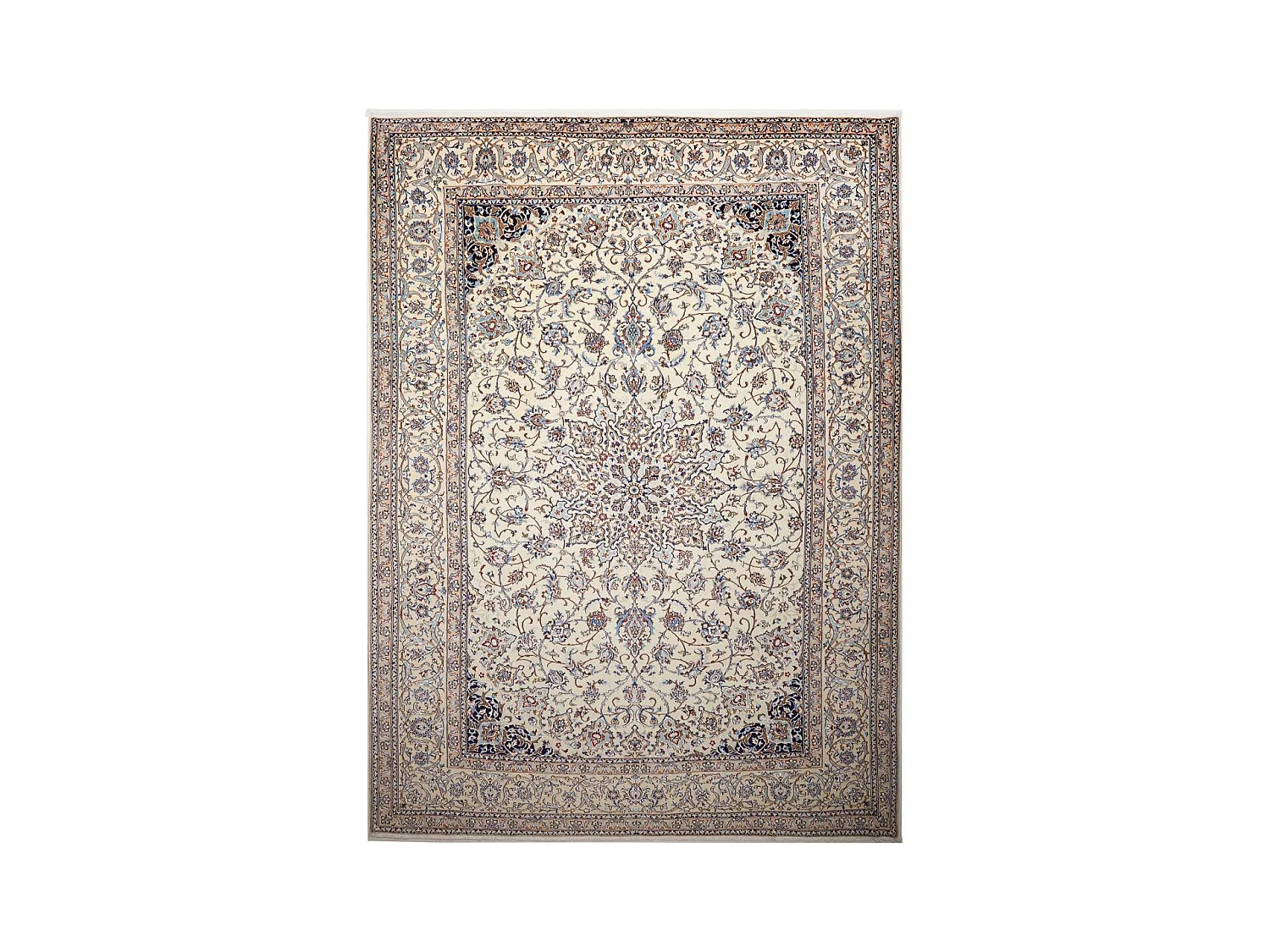 Authentique tapis d'Orient 167x212 noué main en laine et soie marron et beige NAIN
