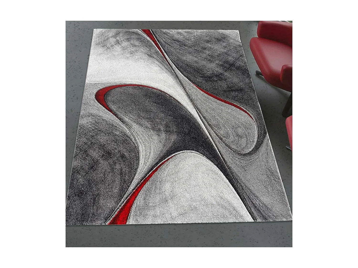 tapis salon Ø140cm tissé rouge et gris rond motif géométrique MILAR