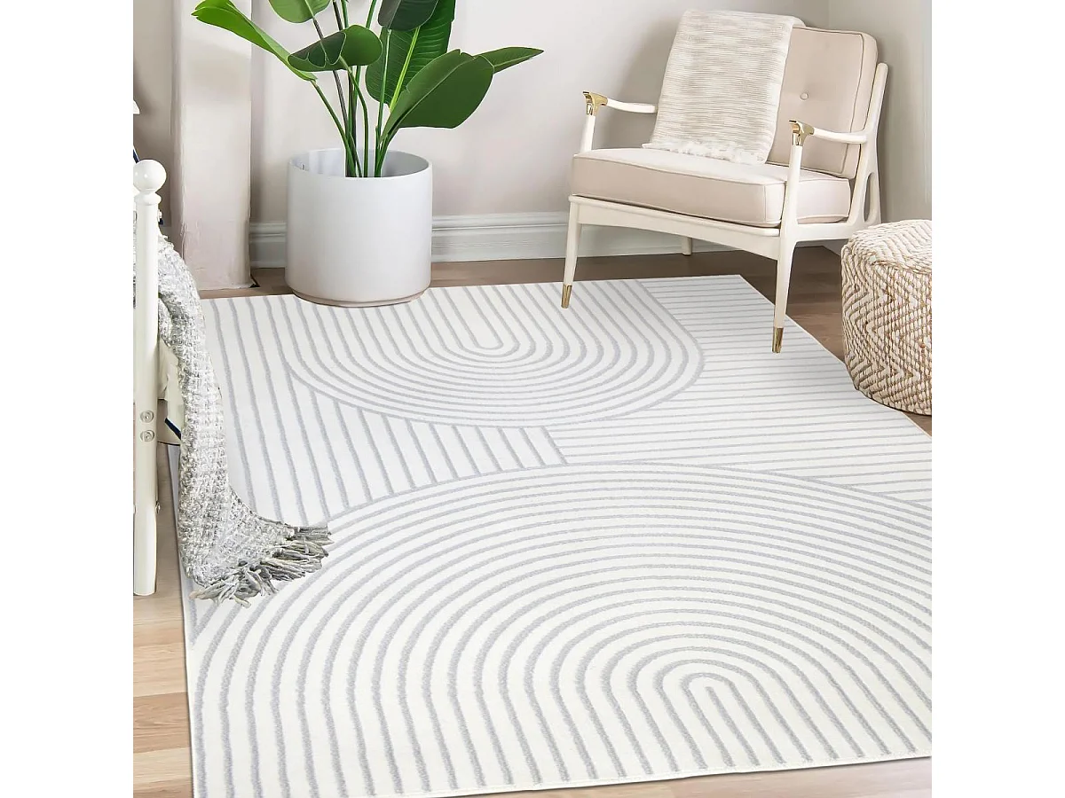 tapis salon 160x225 tissé crème rectangle motif géométrique LYN49 BINCI
