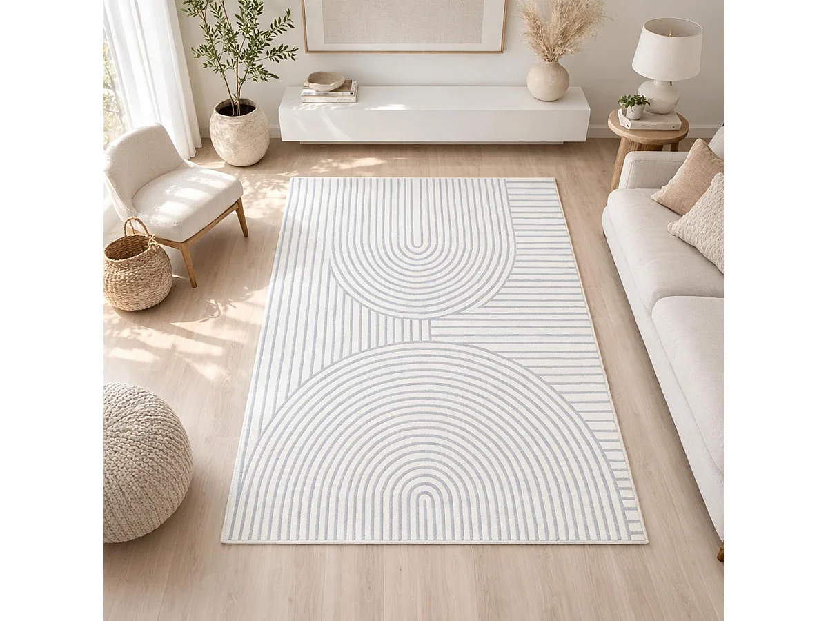 tapis salon 160x225 tissé crème rectangle motif géométrique LYN49 BINCI