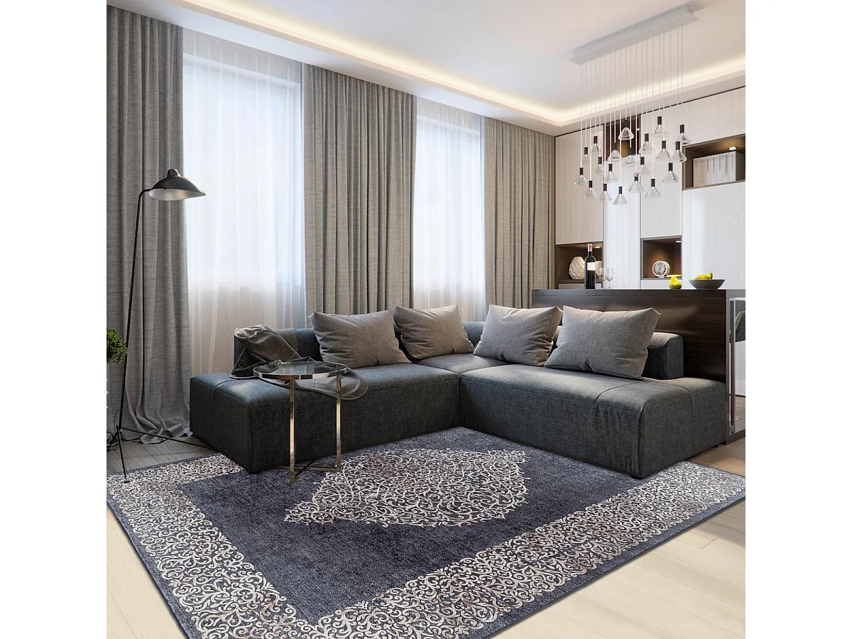 Tapis orient 140x200 rectangle noir tissé motifs orientaux AKIEK