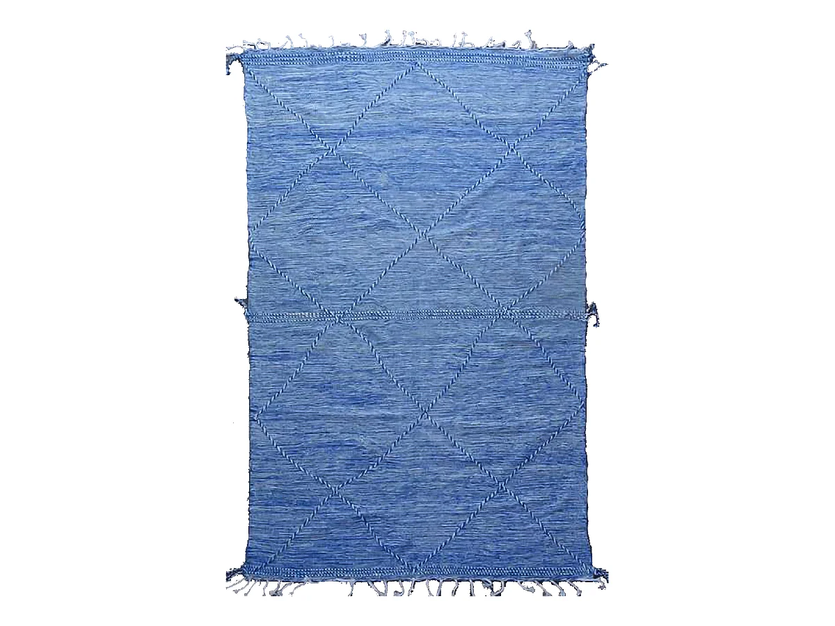Authentique tapis berbère 197x300 fait main en laine bleu AGADIR