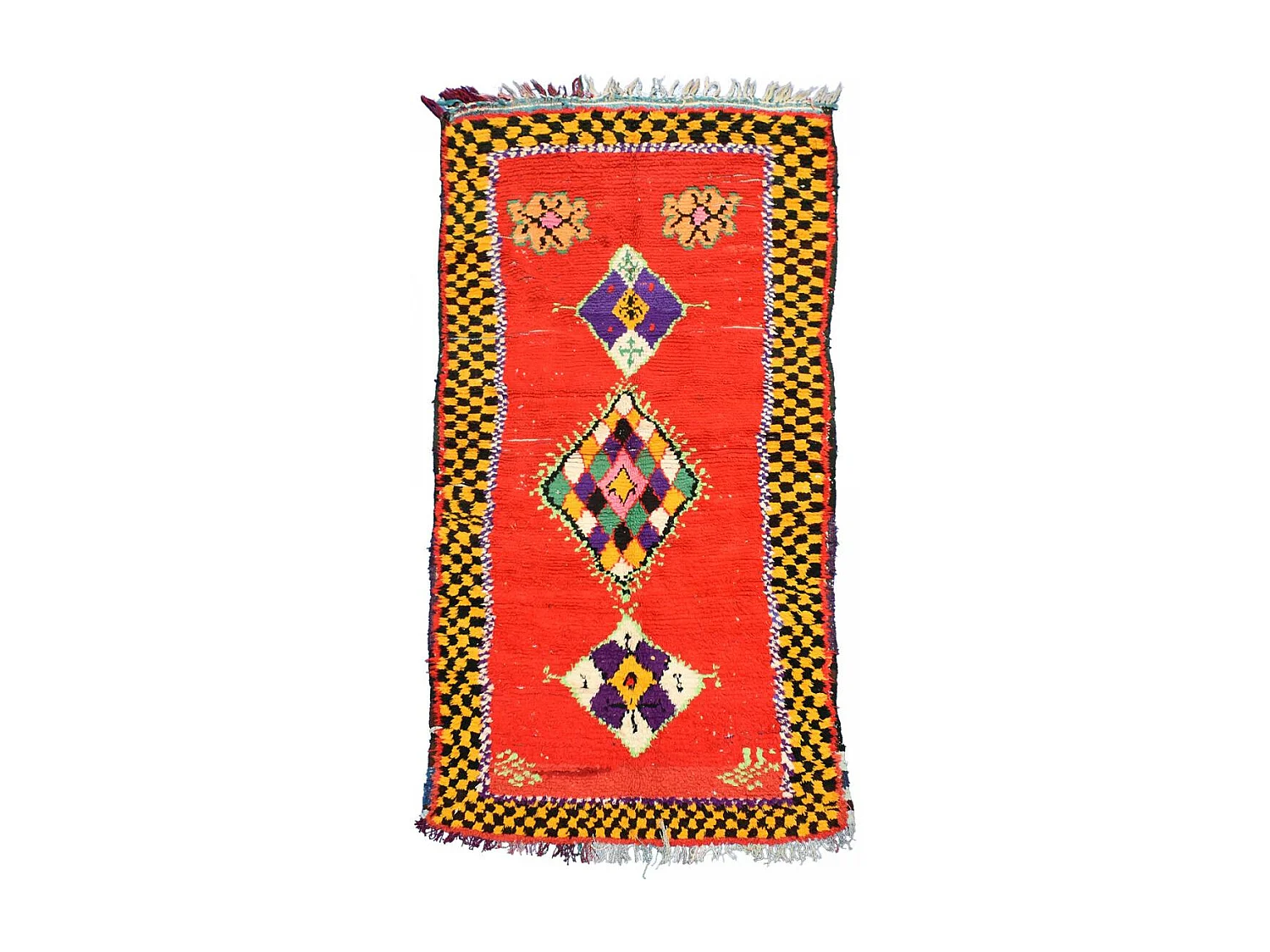 Authentique tapis berbère 125x250 fait main en tissu recyclé multicolore ERFOUD 12