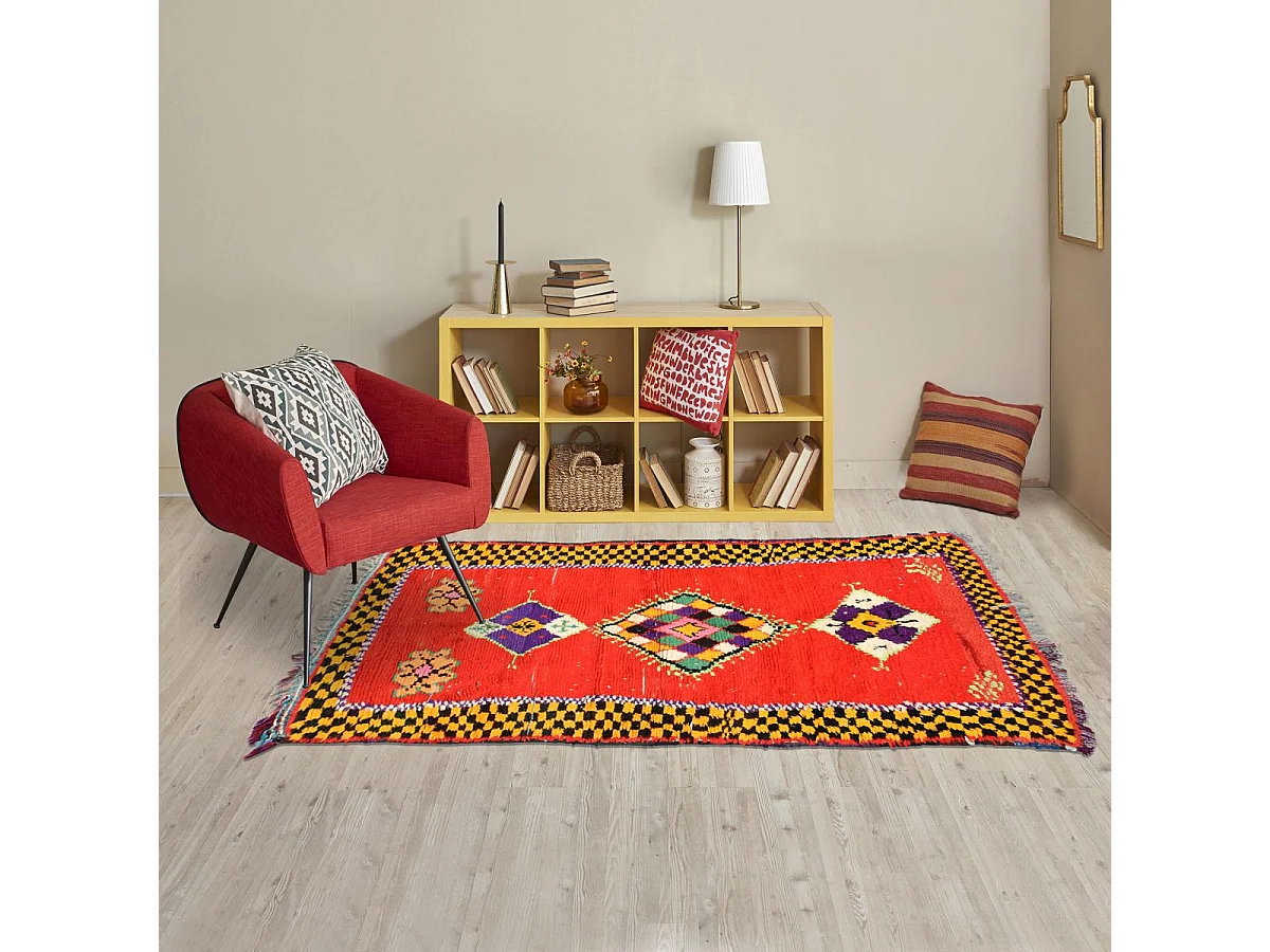 Authentique tapis berbère 125x250 fait main en tissu recyclé multicolore ERFOUD 12