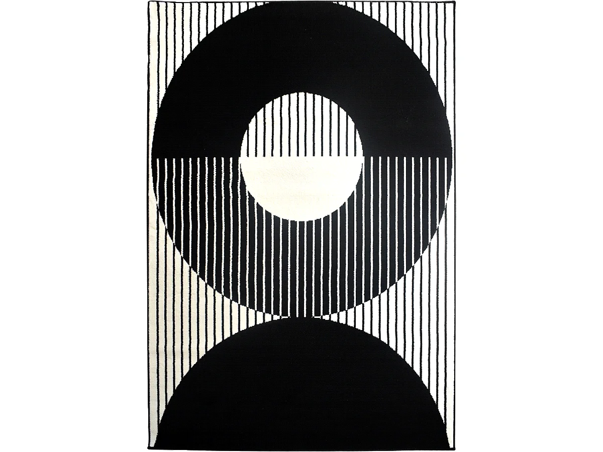 tapis salon 120x170 tissé noir et blanc rectangle motif géométrique LYN1 VINILO