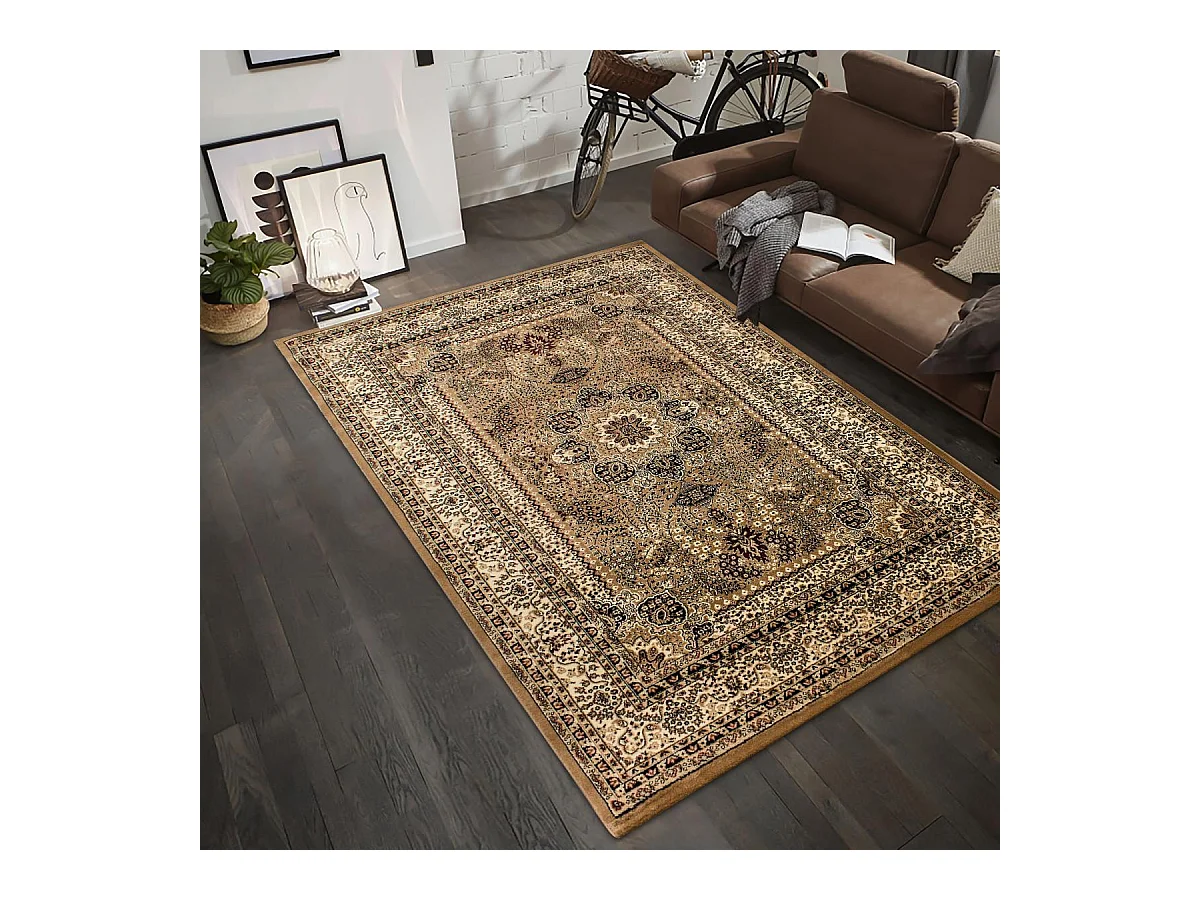 Tapis orient 80x150 rectangle beige tissé motifs orientaux BISKO