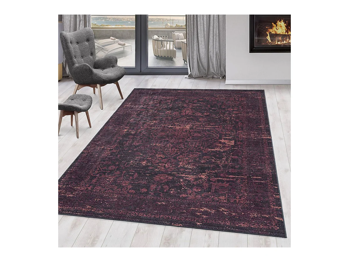 Tapis orient 80x250 rectangle rouge tissé motifs orientaux EKUK