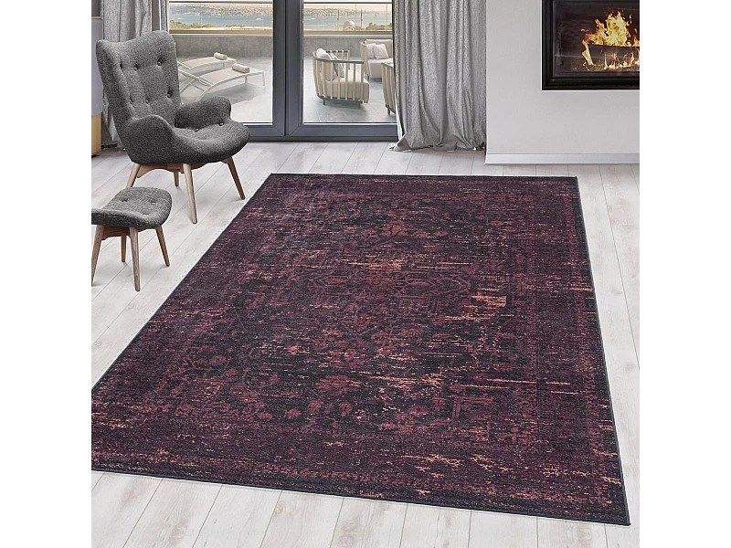 Tapis orient 80x250 rectangle rouge tissé motifs orientaux EKUK