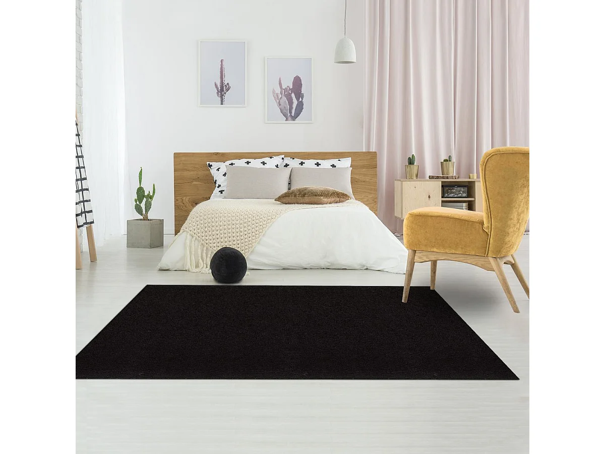tapis salle de réception Ø80cm tissé noir rond motif uni ANVIK
