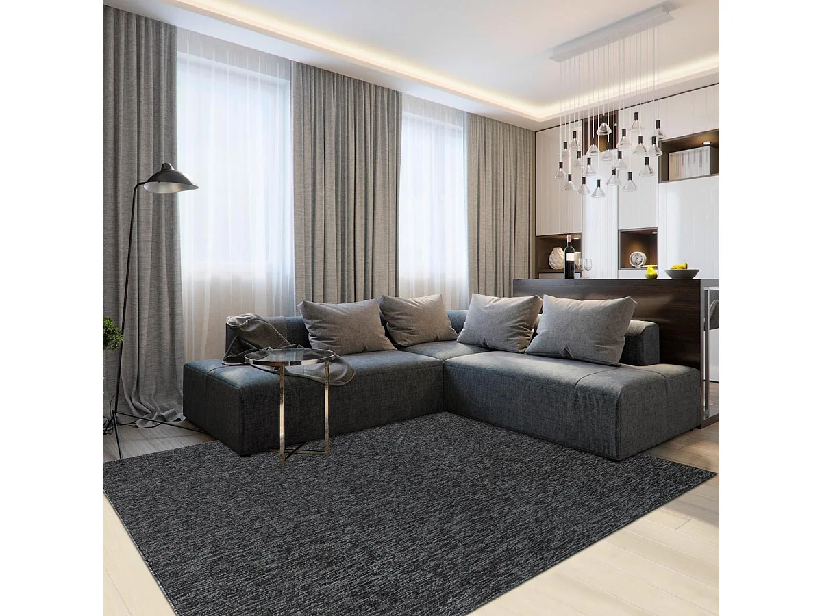 tapis salle de jeux Ø160cm tissé gris rond motif uni SAKRDA