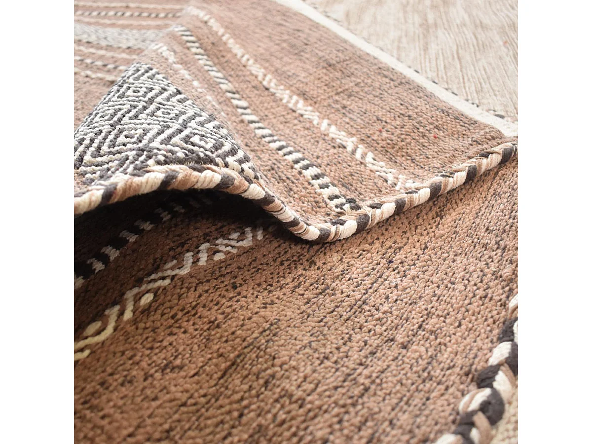 Tappeto kilim rettangolare 80x150 realizzato a mano in cotone beige e marrone