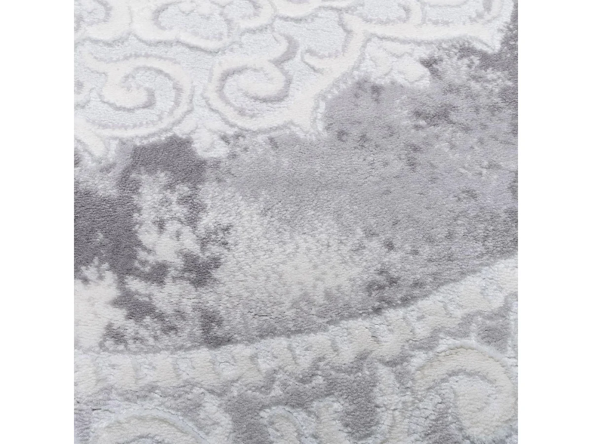 Tapis oriental Ø140cm rond gris clair tissé motif ancestral LYN7 BALROD