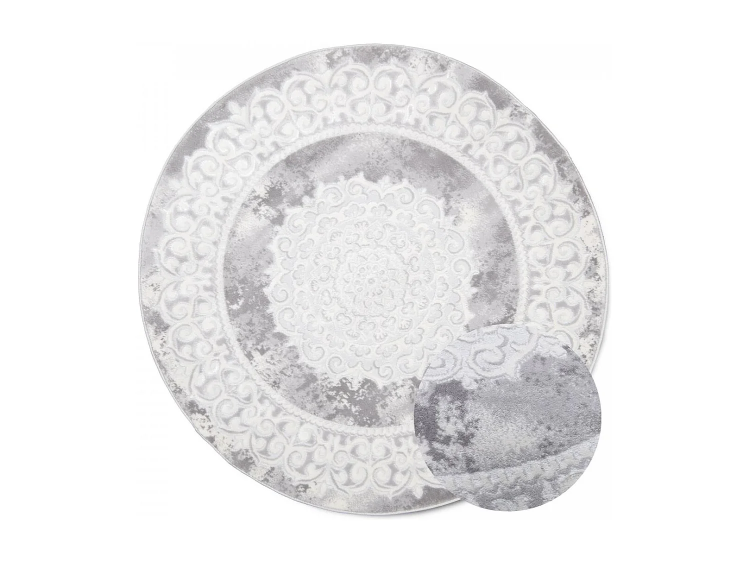 Tapis oriental Ø140cm rond gris clair tissé motif ancestral LYN7 BALROD