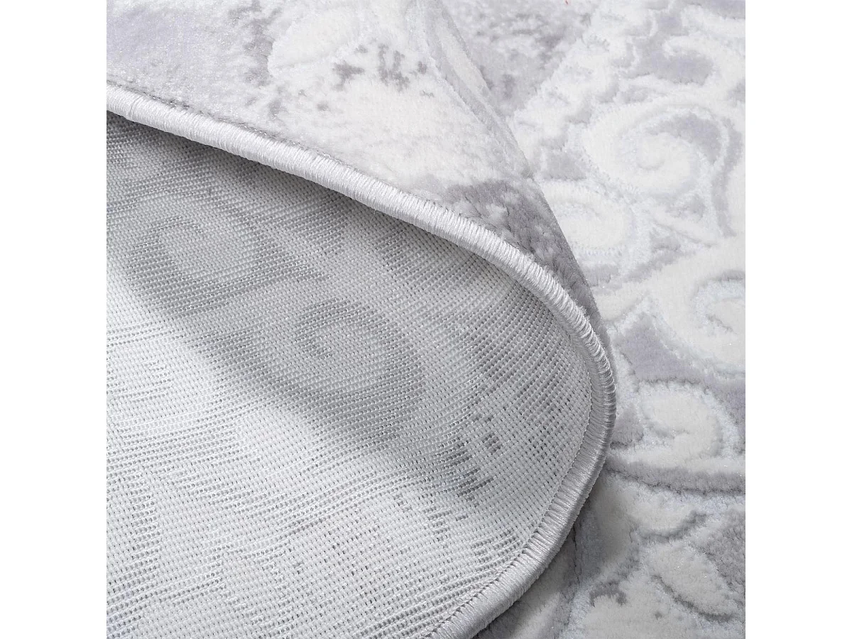 Tapis oriental Ø140cm rond gris clair tissé motif ancestral LYN7 BALROD