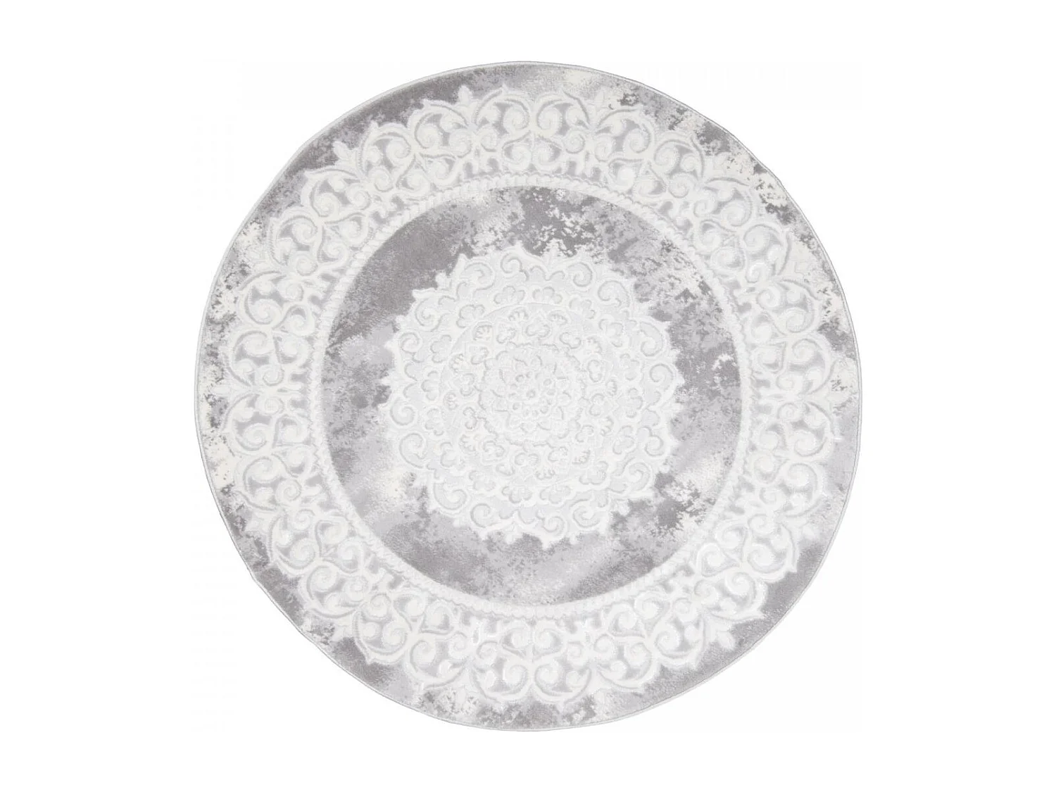 Tapis oriental Ø140cm rond gris clair tissé motif ancestral LYN7 BALROD