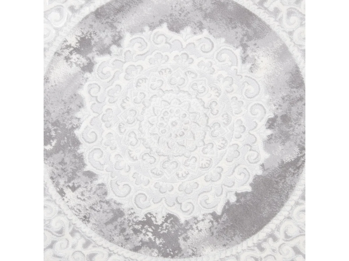 Tapis oriental Ø140cm rond gris clair tissé motif ancestral LYN7 BALROD