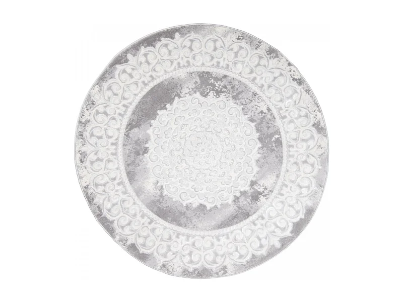 Tapis oriental Ø140cm rond gris clair tissé motif ancestral LYN7 BALROD