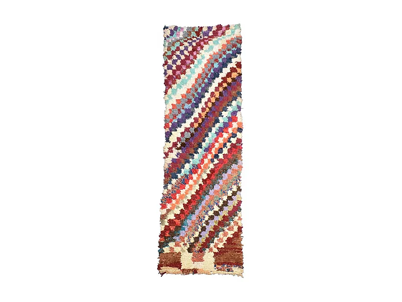 Authentique tapis berbère 90x270 fait main en tissu recyclé multicolore BOUCHAROUETTE 60