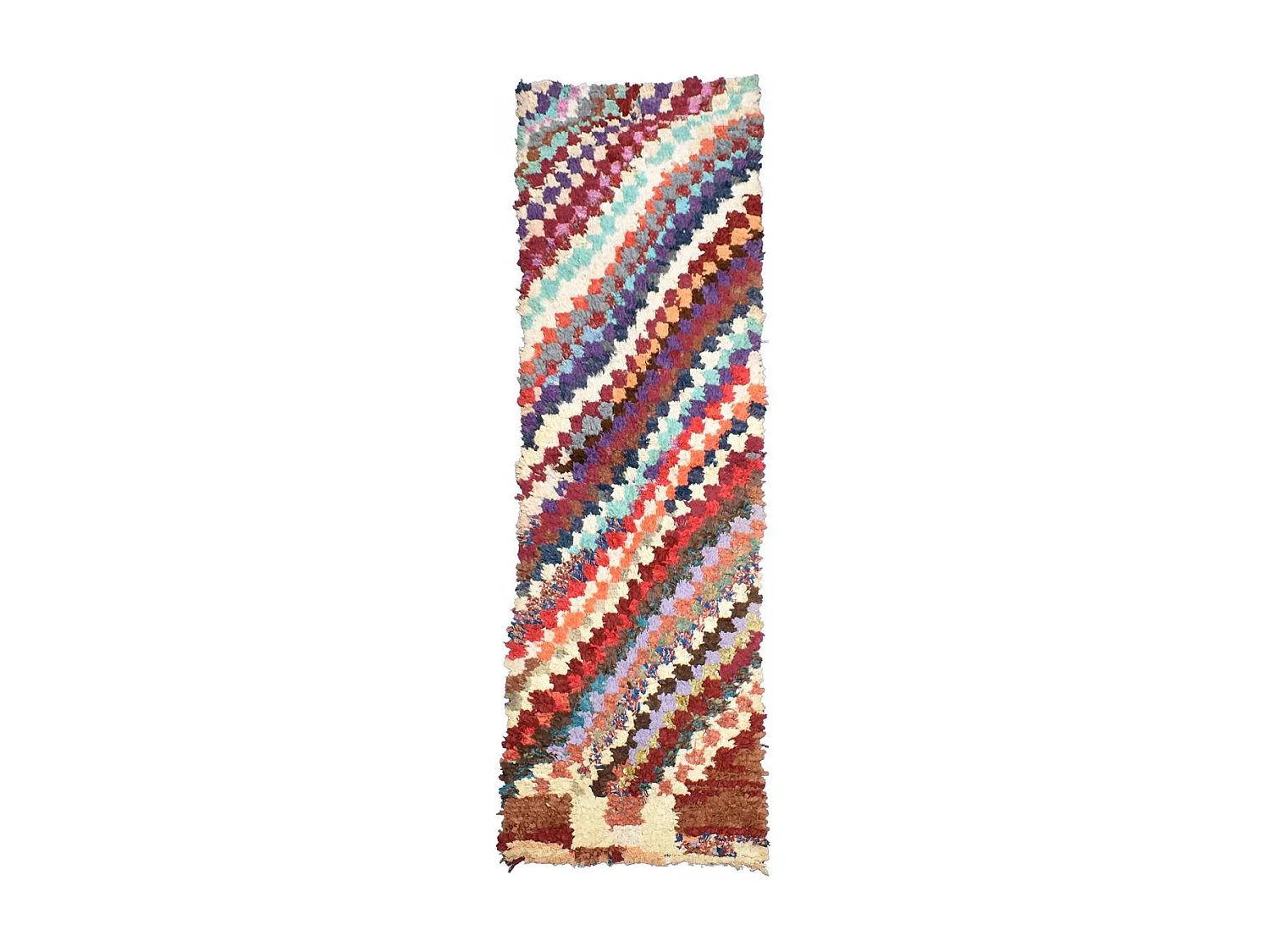Autentico tappeto berbero 90x270 realizzato a mano in tessuto riciclato multicolore BOUCHAROUETTE 60