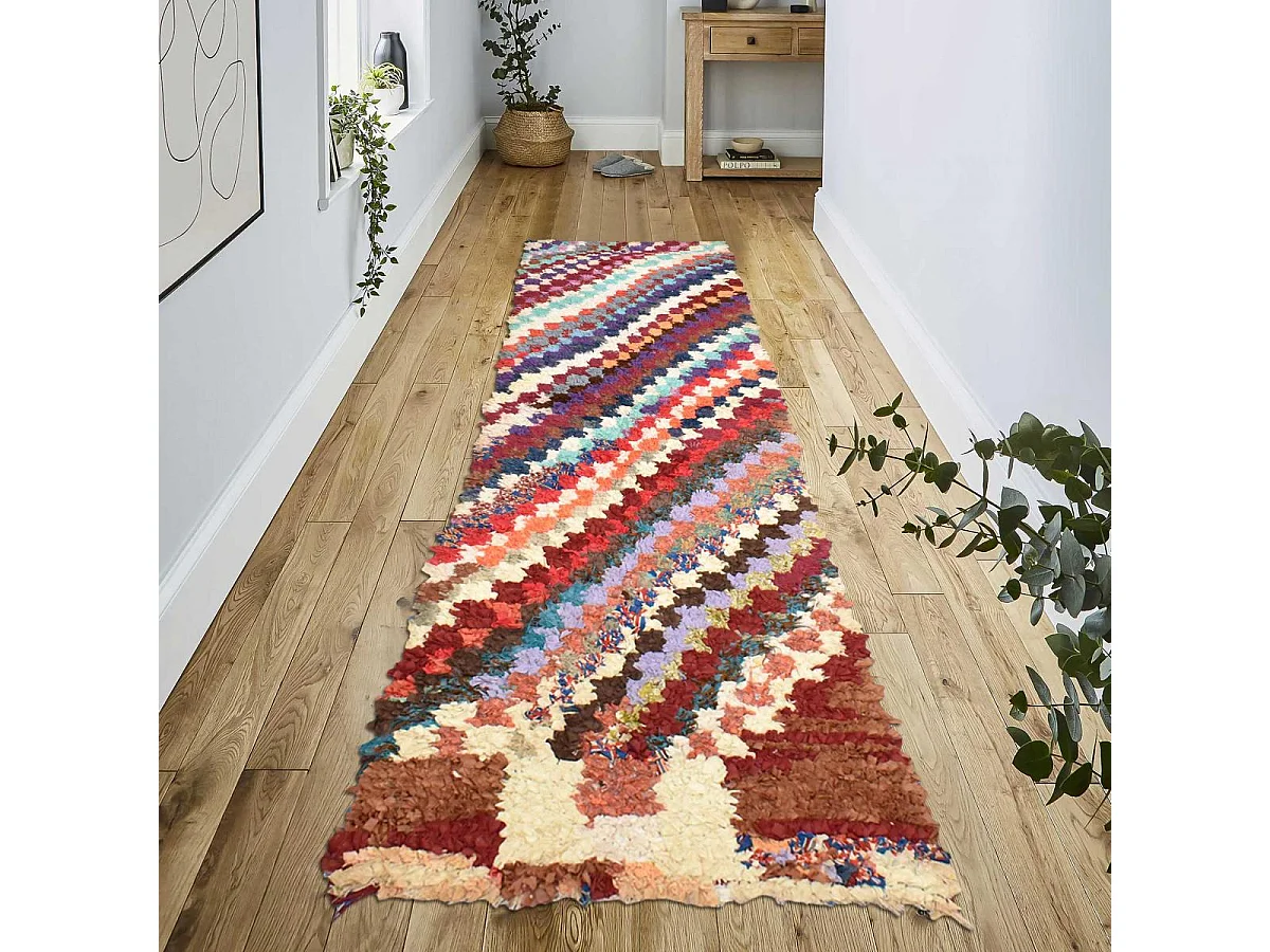 Authentique tapis berbère 90x270 fait main en tissu recyclé multicolore BOUCHAROUETTE 60